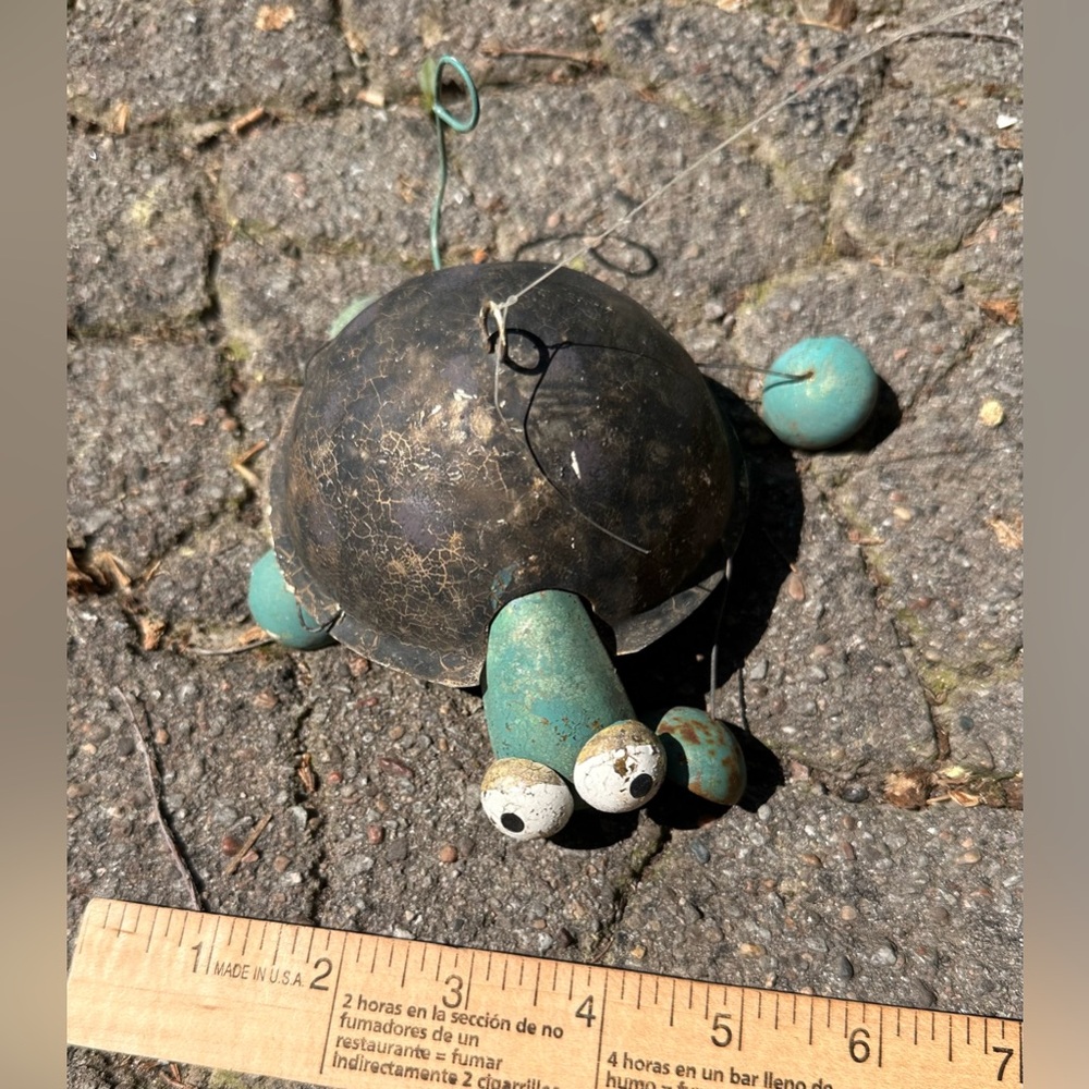 Vintage Unique Artisan Made Metal Turtle Hanging Garden Decor bobble head & legs - Picture 6 of 10